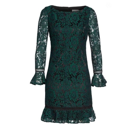 Eliza J Dresses & Skirts - Eliza J Bell Sleeve Lace Shift Dress Green 14